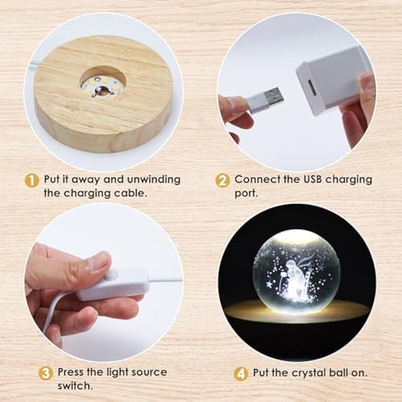 2pcs LED Lights Display Base, Round Wooden Lighted Base, Stand for Laser Crystal Glass Resin Art (Cool White Light) - Image 5